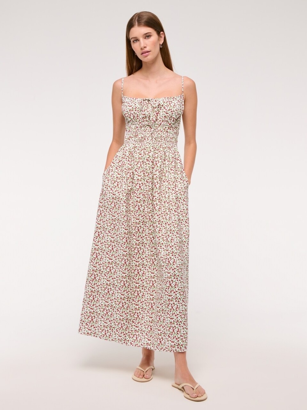 Abercrombie & Fitch Smocked Tie-Front Maxi Dress
